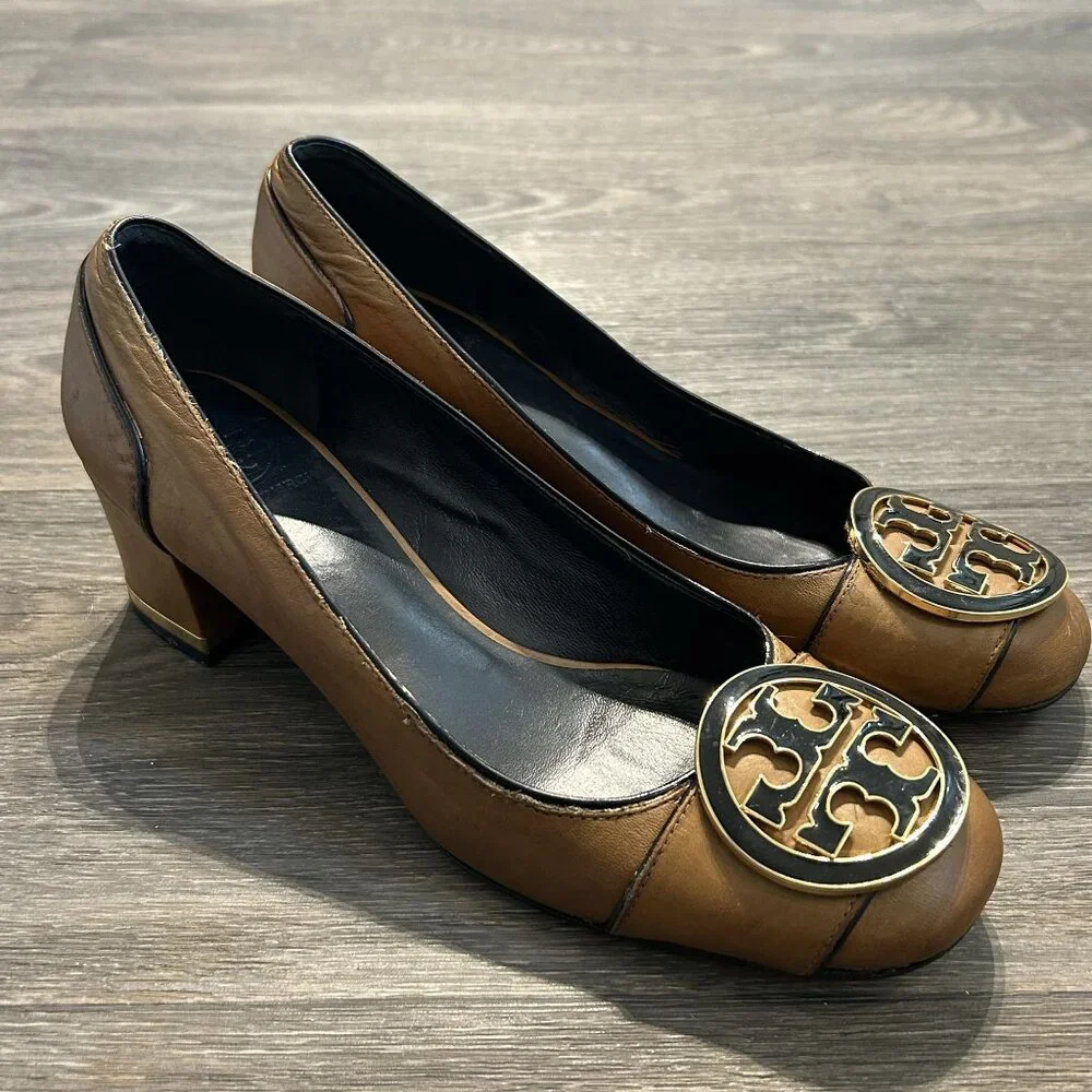 Tory Burch Size 9.5 Maddie Tan Leather Pumps Heels Block Heel Loafer Preppy